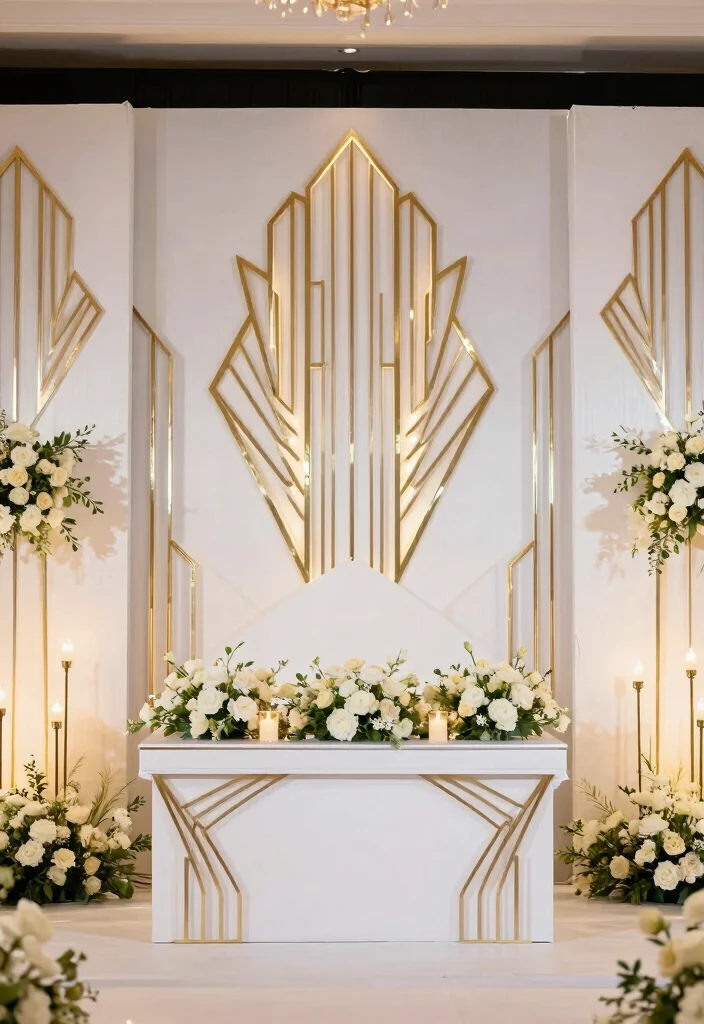 15 White Backdrop Wedding Ideas With Timeless Charm 52 15 White Backdrop Wedding Ideas With Timeless Charm - 12. Art Deco Glam 1