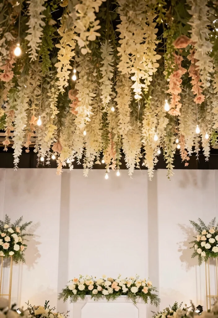 15 White Backdrop Wedding Ideas With Timeless Charm 53 15 White Backdrop Wedding Ideas With Timeless Charm - 13. Elegant Ceiling Hanging Decor 1