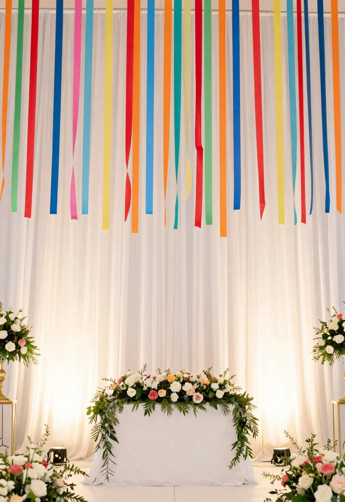 15 White Backdrop Wedding Ideas With Timeless Charm 55 15 White Backdrop Wedding Ideas With Timeless Charm - 15. Whimsical Ribbons and Streamers 1