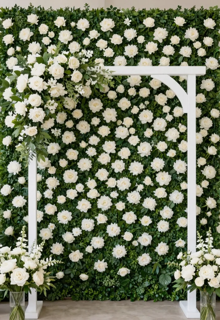 15 White Backdrop Wedding Ideas With Timeless Charm 12 15 White Backdrop Wedding Ideas With Timeless Charm - 2. Floral Wall Wonderland 1