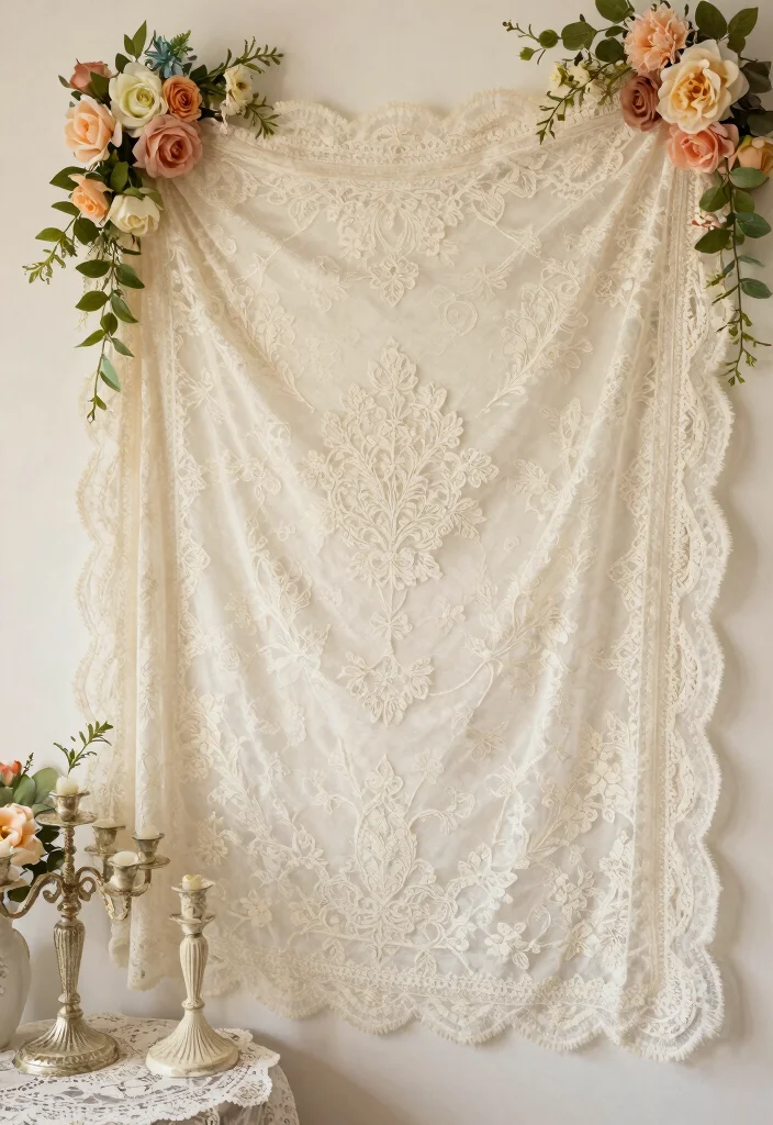 15 White Backdrop Wedding Ideas With Timeless Charm 45 15 White Backdrop Wedding Ideas With Timeless Charm - 5. Vintage Lace Accents 1