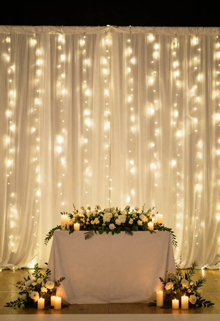 15 White Backdrop Wedding Ideas With Timeless Charm 46 15 White Backdrop Wedding Ideas With Timeless Charm - 6. Twinkling Fairy Lights 1