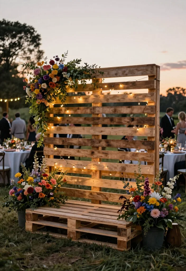 16 Backdrop Ideas for Wedding Reception That Shine Beautifully - 1. Rustic Wooden Pallet Backdrop 1