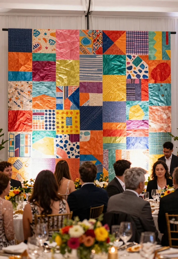 16 Backdrop Ideas for Wedding Reception That Shine Beautifully - 12. Recycled Paper Backdrop 1