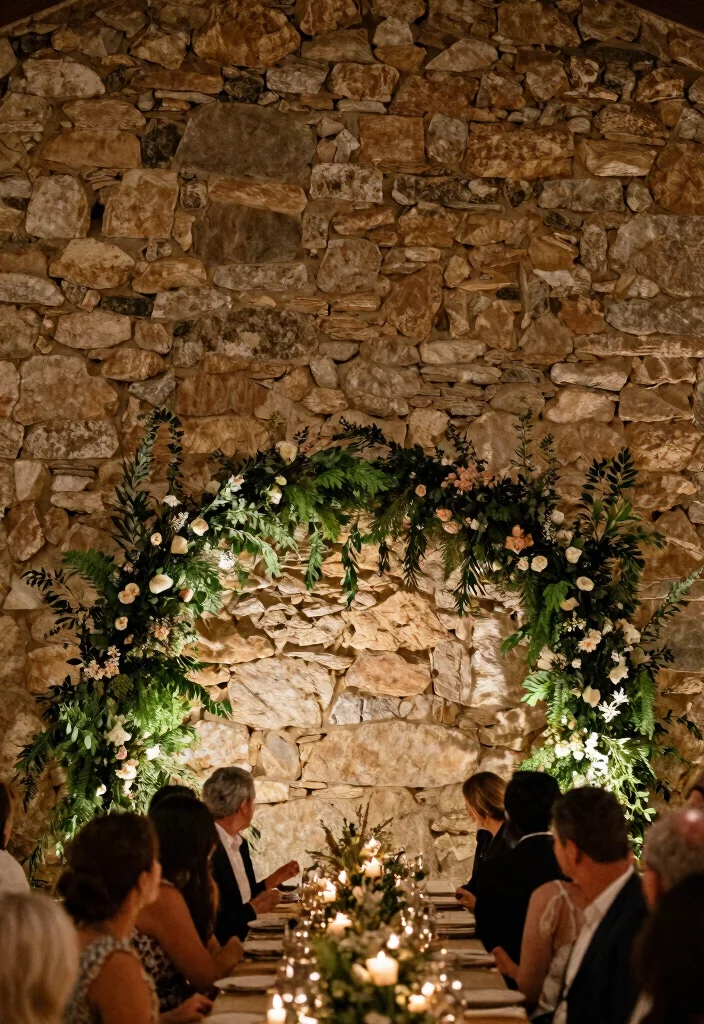 16 Backdrop Ideas for Wedding Reception That Shine Beautifully - 15. Natural Stone Wall 1