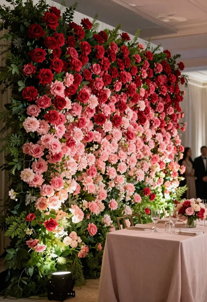 16 Backdrop Ideas for Wedding Reception That Shine Beautifully - 2. Floral Wall Installation 1