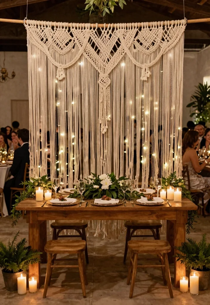 16 Backdrop Ideas for Wedding Reception That Shine Beautifully - 3. Macramé Backdrop 1