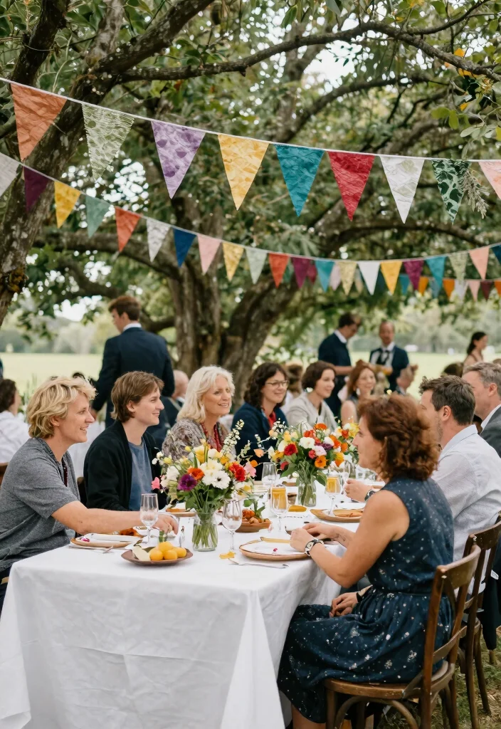 16 Backdrop Ideas for Wedding Reception That Shine Beautifully - 4. Eco-Friendly Bunting 1