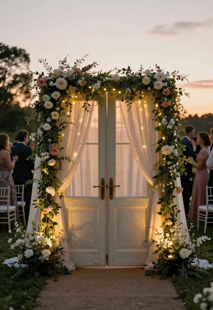 16 Backdrop Ideas for Wedding Reception That Shine Beautifully - 6. Vintage Door Backdrop 1