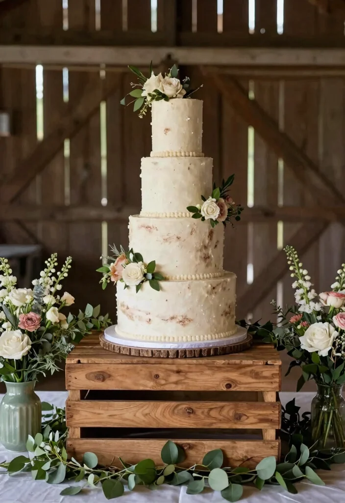 16 Barn Wedding Decorations 2026 Trending Ideas With Country Charm - 10. Rustic Cake Display 1