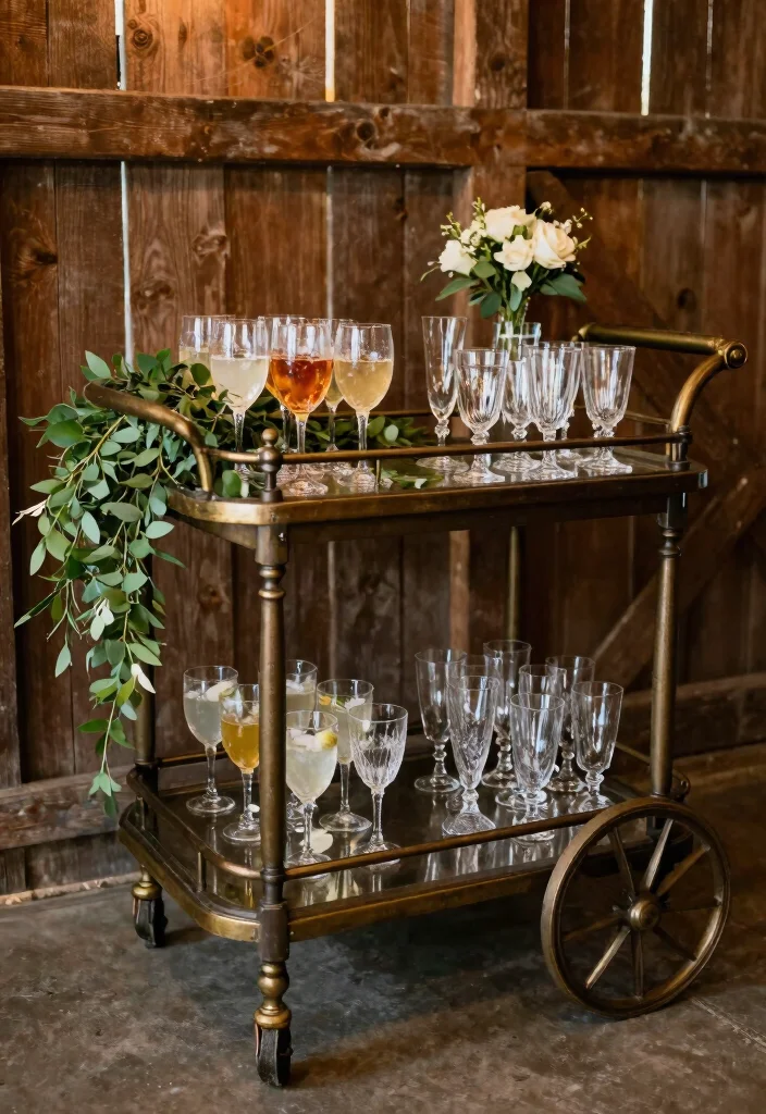 16 Barn Wedding Decorations 2026 Trending Ideas With Country Charm - 9. Bar Cart Decor 1