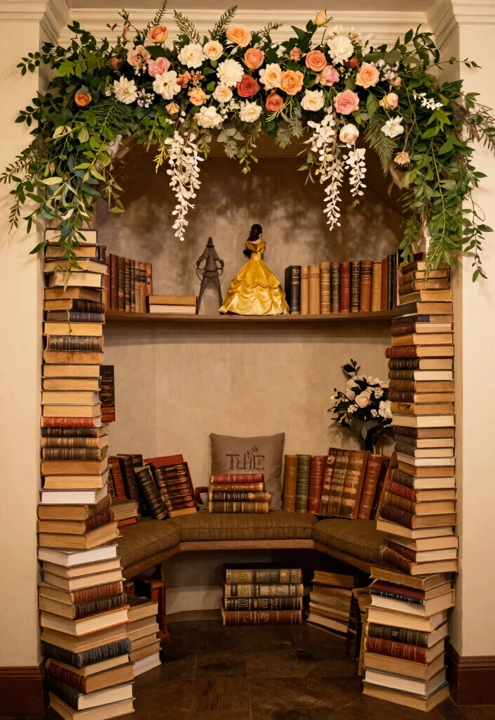 16 Beauty and the Beast Wedding Decorations Ideas With Fairytale Magic - 10. Belle's Library Inspirations 1