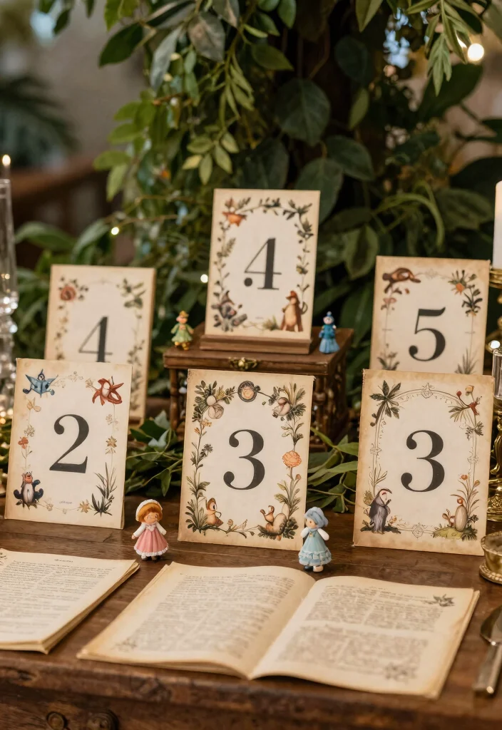 16 Beauty and the Beast Wedding Decorations Ideas With Fairytale Magic - 8. Storybook Table Numbers 1