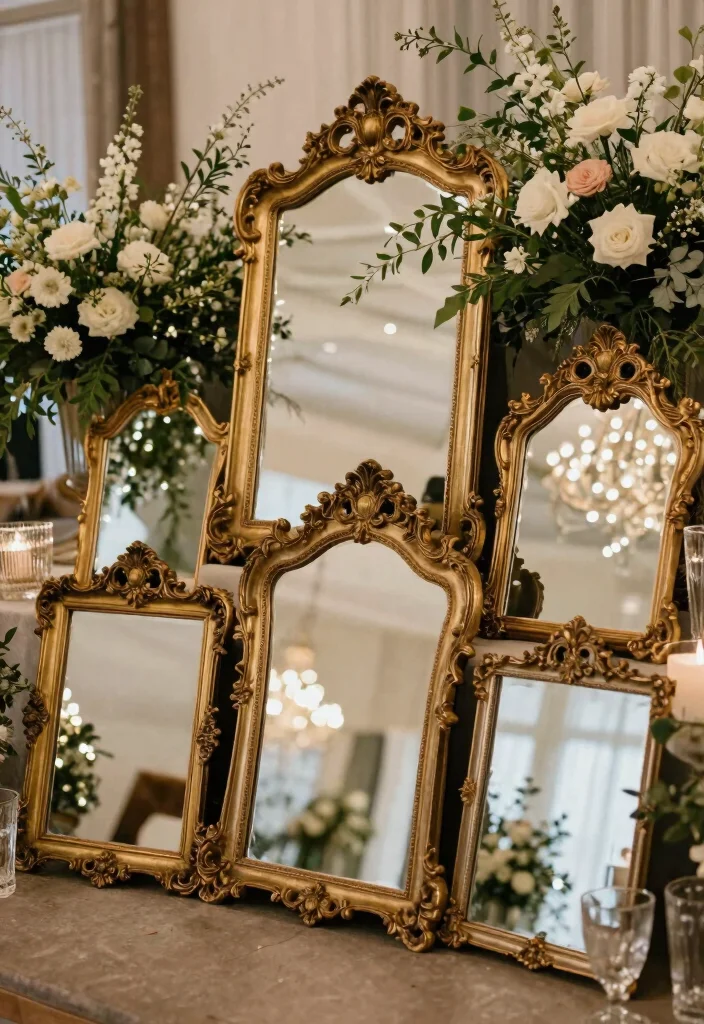 16 Beauty and the Beast Wedding Decorations Ideas With Fairytale Magic - 9. Vintage Mirrors 1