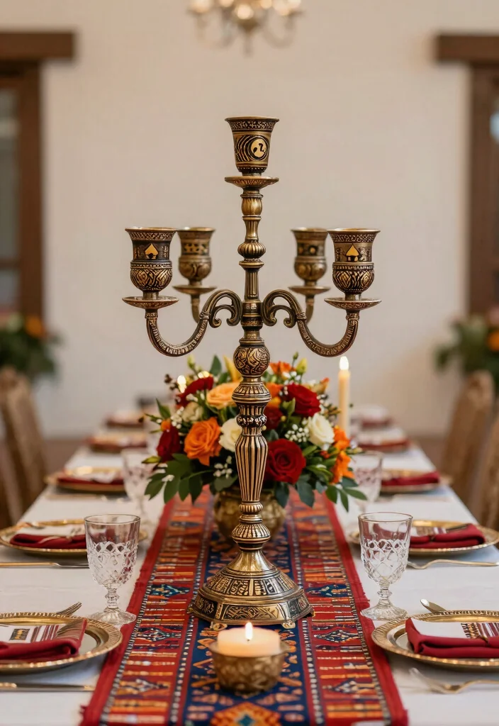 16 Candelabra Wedding Centerpieces Ideas That Glow Elegantly - 12. Ethnic-Inspired Candelabra 1