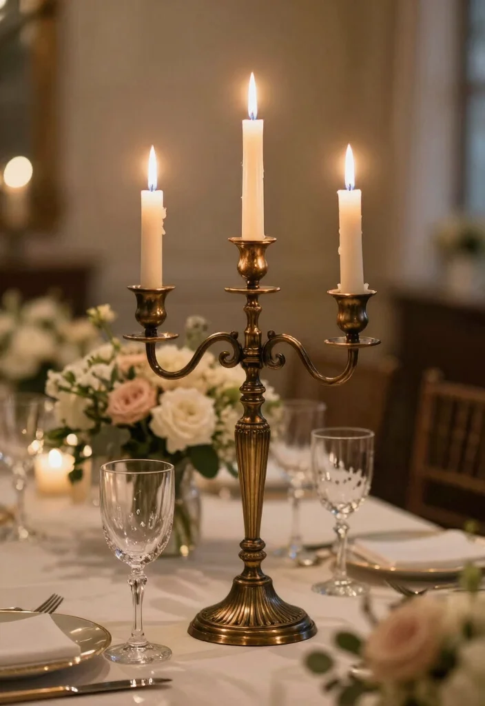16 Candelabra Wedding Centerpieces Ideas That Glow Elegantly - 15. Antique Bronze Candelabra 1