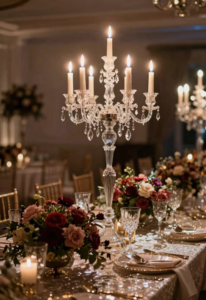16 Candelabra Wedding Centerpieces Ideas That Glow Elegantly - 3. Crystal Elegance Candelabra 1
