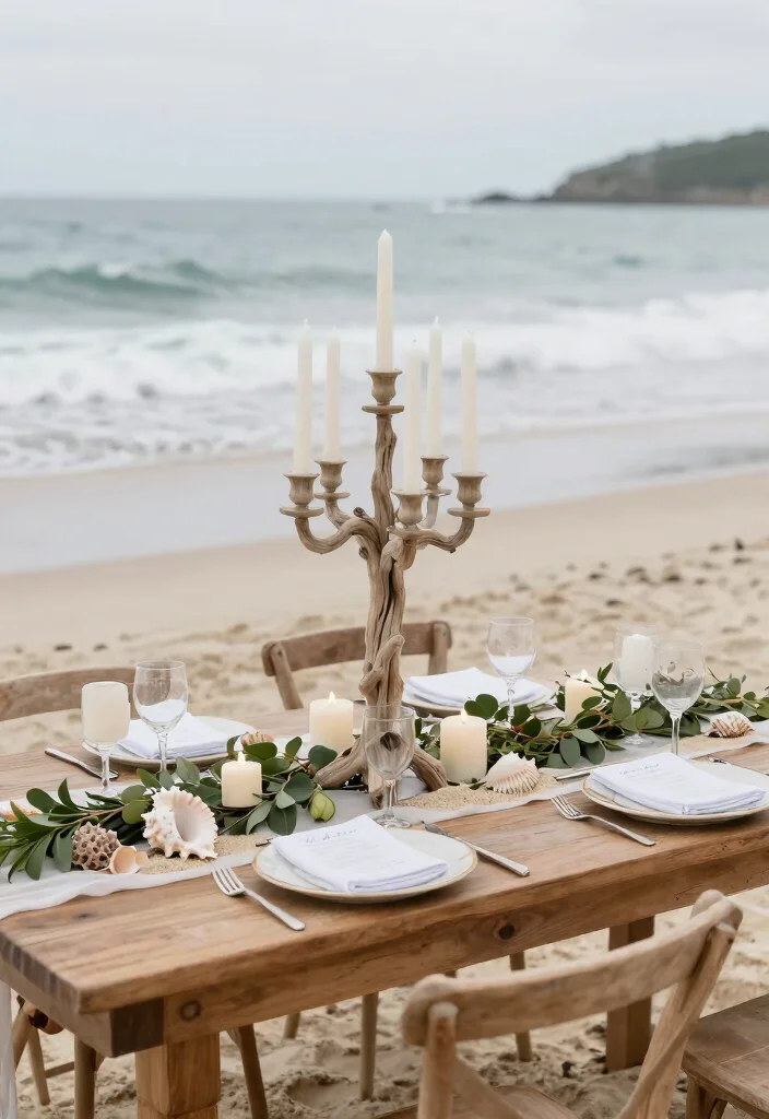 16 Candelabra Wedding Centerpieces Ideas That Glow Elegantly - 7. Coastal Vibe Candelabra 1