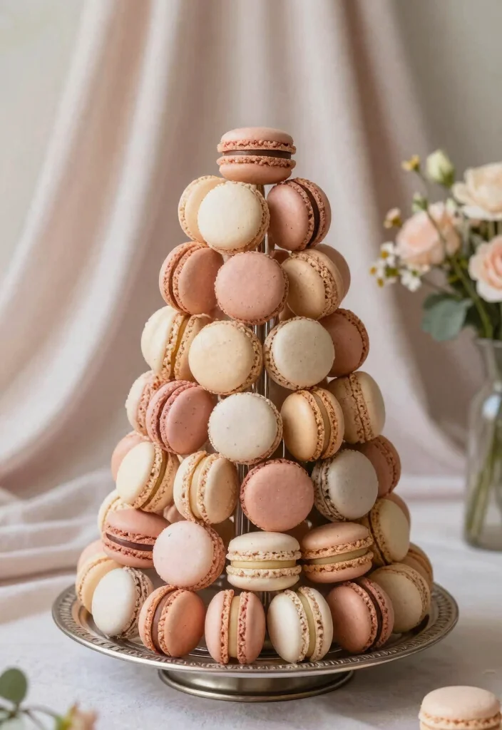 16 Dessert Table Wedding Ideas That Look Deliciously Chic 24 16 Dessert Table Wedding Ideas That Look Deliciously Chic - 4. Elegant Macaron Tower 1
