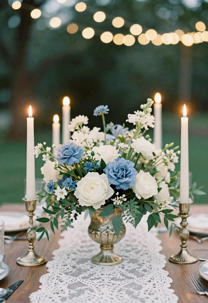 16 Dusty Blue Wedding Table Decor Ideas With Soft Elegance - 2. Elegant Centerpieces 1