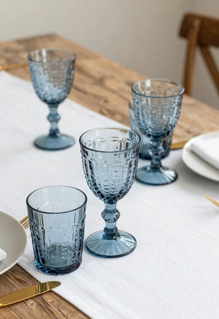 16 Dusty Blue Wedding Table Decor Ideas With Soft Elegance - 3. Dusty Blue Glassware 1