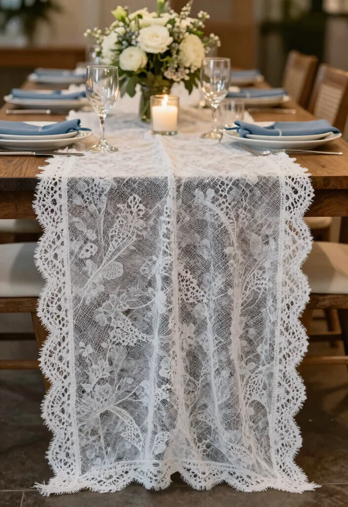 16 Dusty Blue Wedding Table Decor Ideas With Soft Elegance - 8. Textured Table Runners 1
