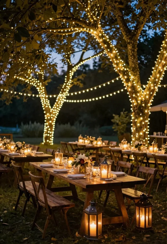 16 Farm Table Wedding Ideas With Rustic Romance 37 16 Farm Table Wedding Ideas With Rustic Romance - 7. String Lights & Lanterns 1
