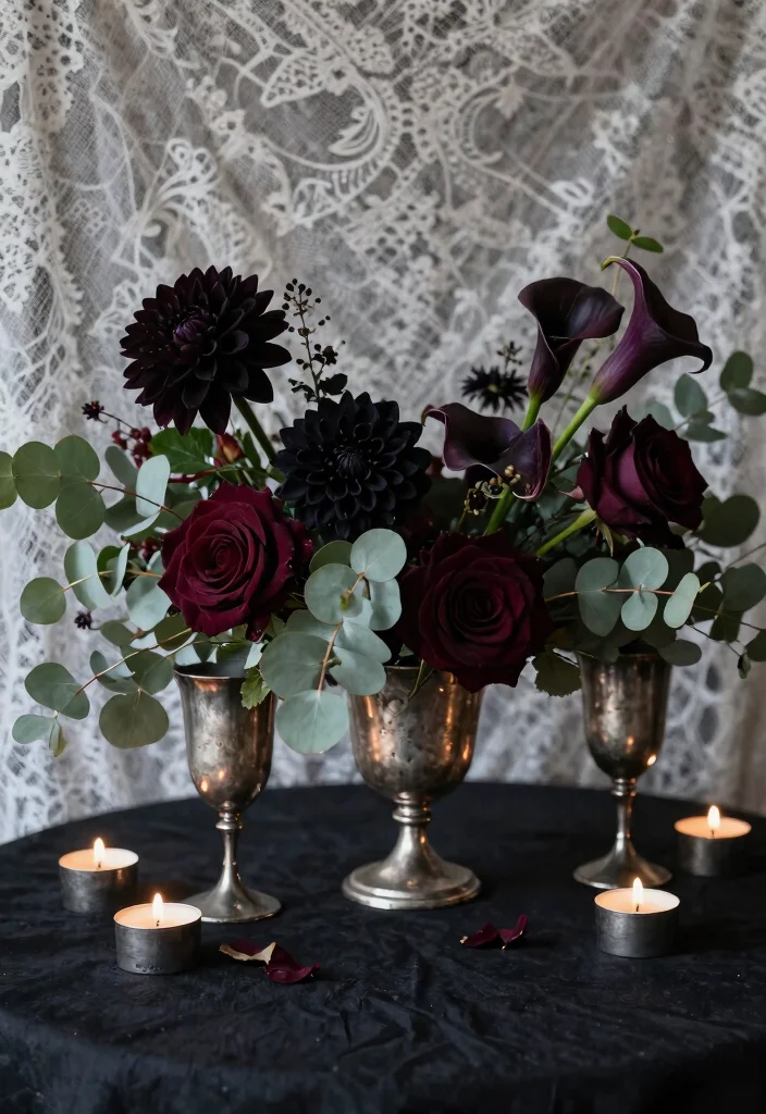 16 Halloween Wedding Centerpieces Ideas With Spooky Chic Style 1 16 Halloween Wedding Centerpieces Ideas With Spooky Chic Style - 1. Dark Floral Arrangements 1