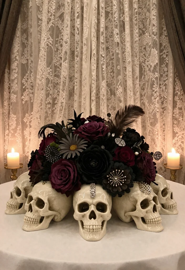 16 Halloween Wedding Centerpieces Ideas With Spooky Chic Style 26 16 Halloween Wedding Centerpieces Ideas With Spooky Chic Style - 6. Quirky Skull Centerpieces 1