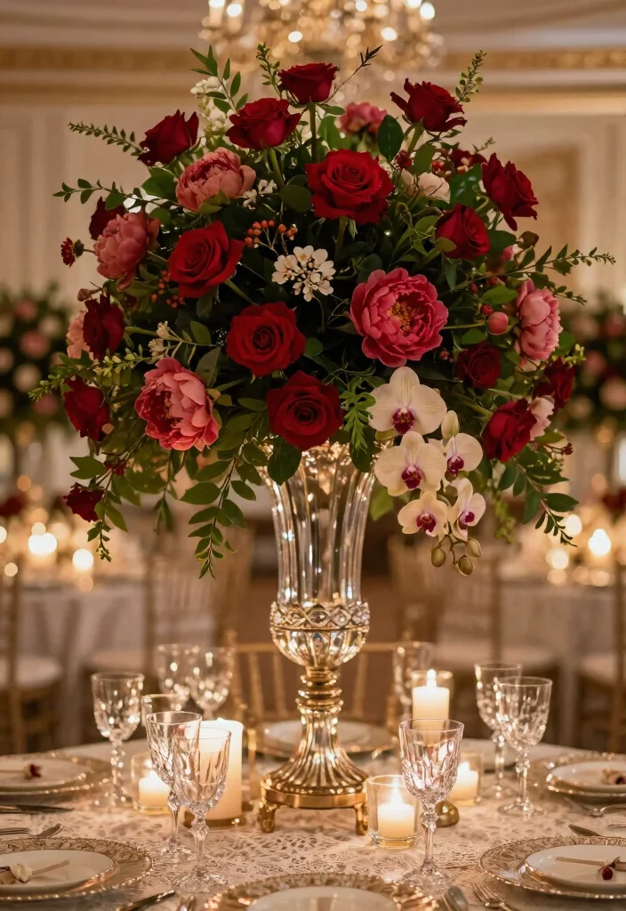 16 Royal Wedding Theme Decorations Ideas With Majestic Elegance - 3. Opulent Floral Arrangements 1