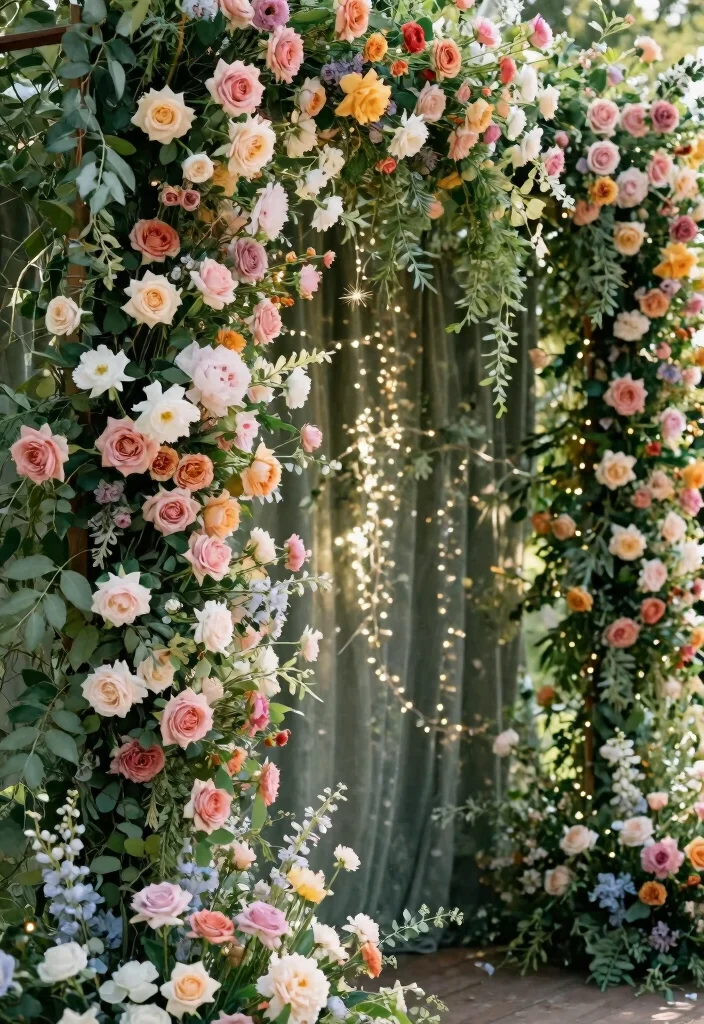 16 Wedding Backdrop Design Simple Ideas That Look Elegant - 1. Floral Curtain Backdrop 1