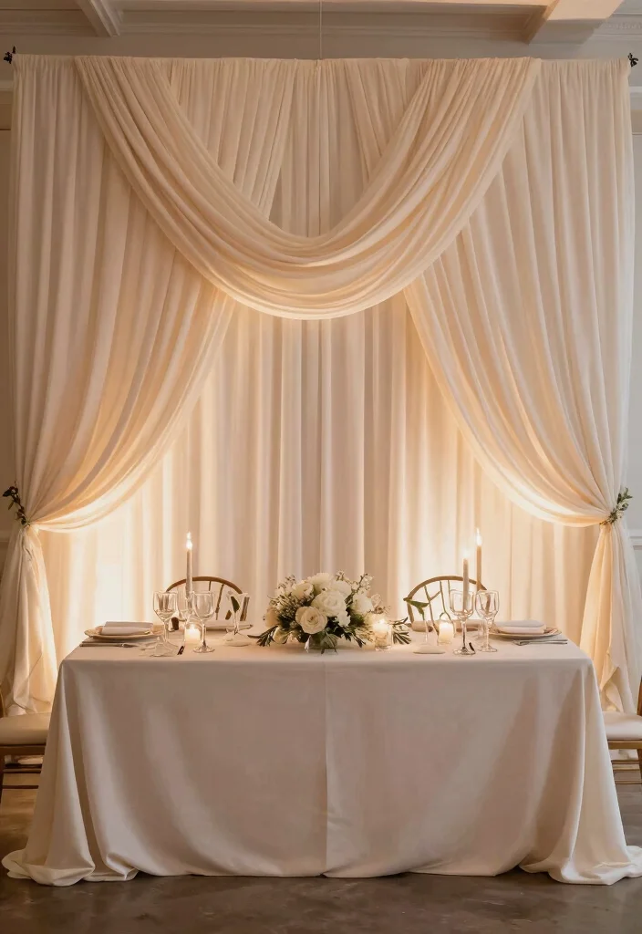 16 Wedding Backdrop Design Simple Ideas That Look Elegant - 12. Table Drapery Backdrop 1