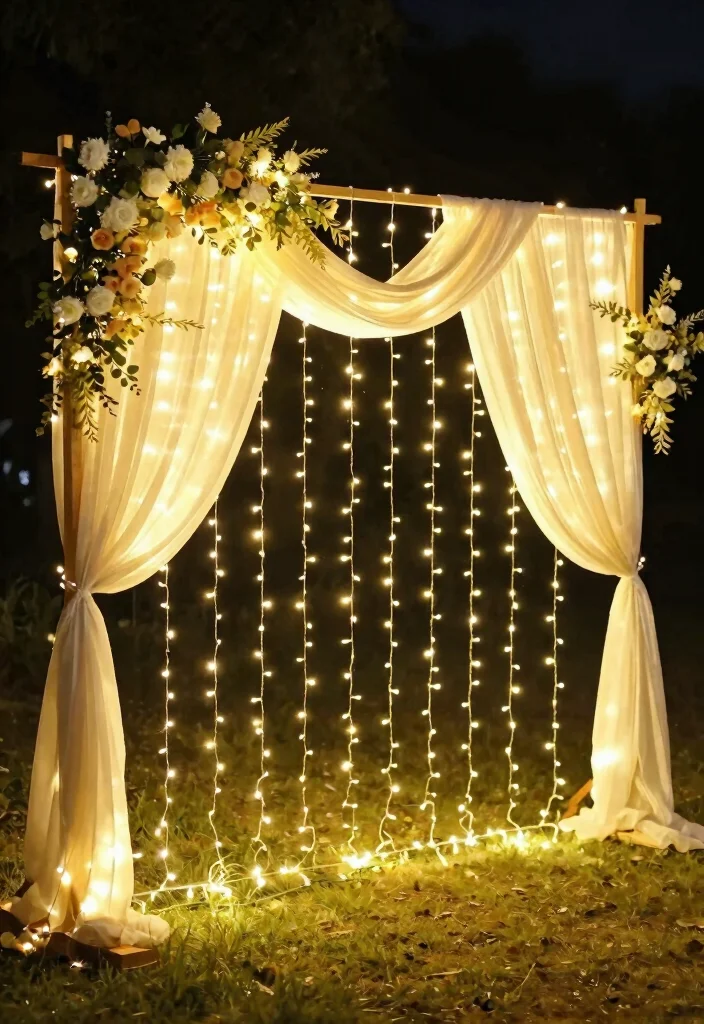 16 Wedding Backdrop Design Simple Ideas That Look Elegant - 7. Simple Backdrop with String Lights 1