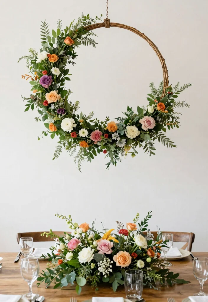 16 Wedding Centerpieces Ideas Round Table That Look Stunning - 10. Floral Hoop Centerpieces 1