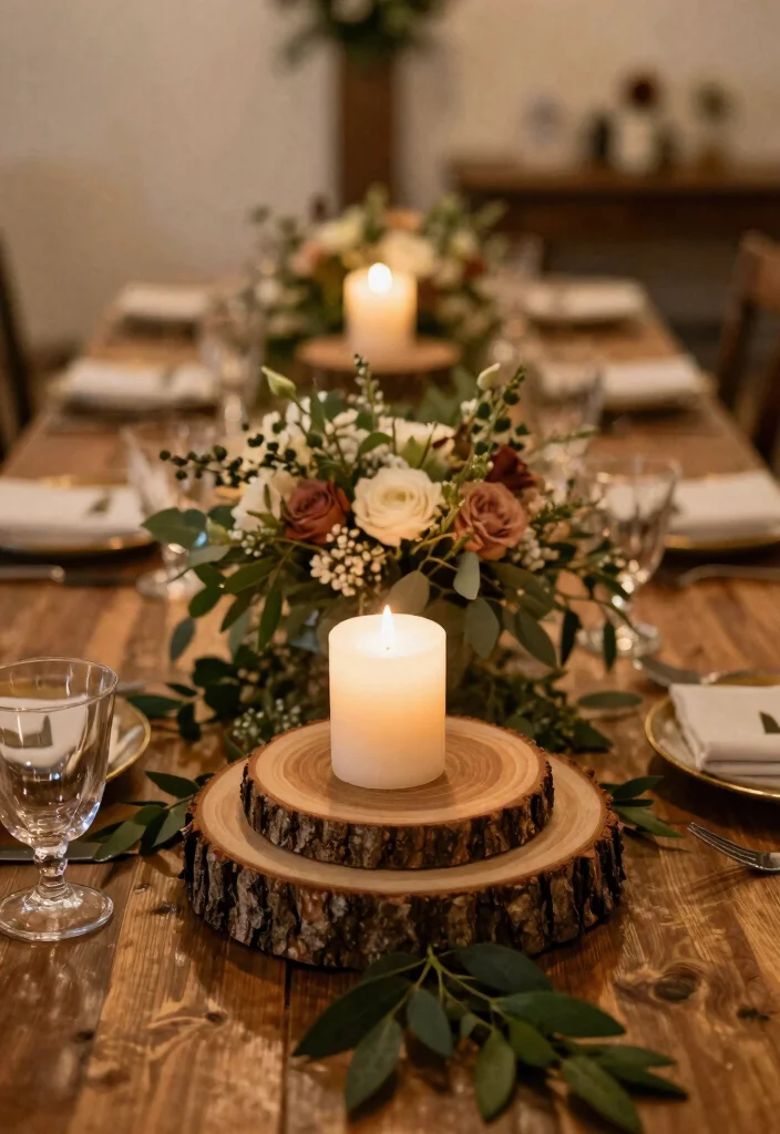 16 Wedding Centerpieces Ideas Round Table That Look Stunning - 11. Tree Slice Centerpieces 1