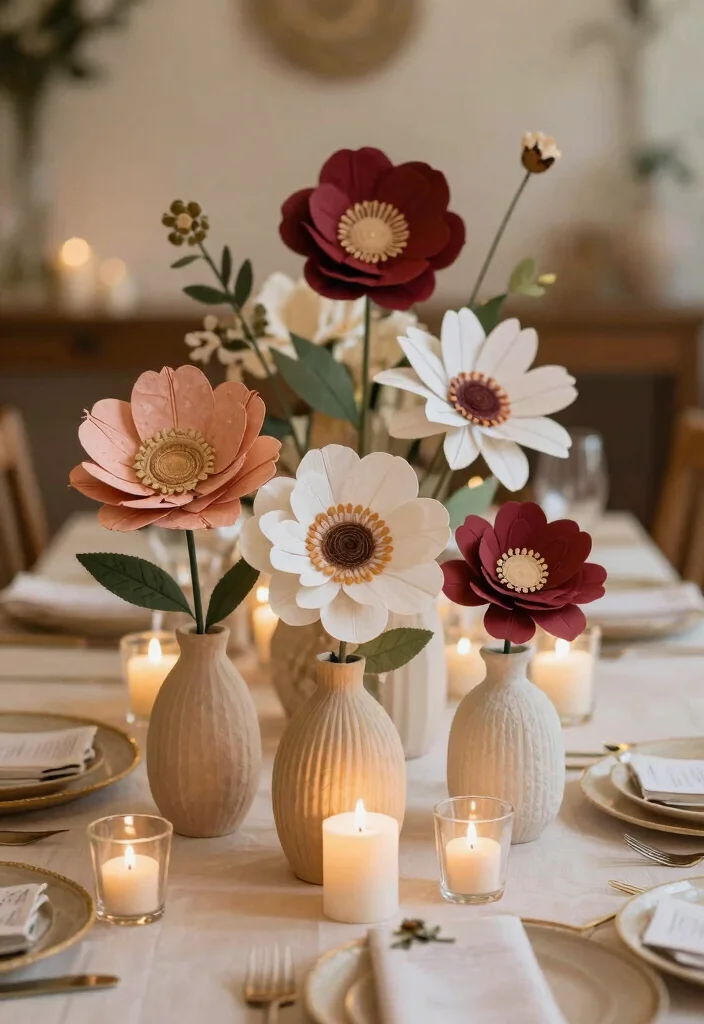 16 Wedding Centerpieces Ideas Round Table That Look Stunning - 13. Eco-Friendly Paper Flowers 1
