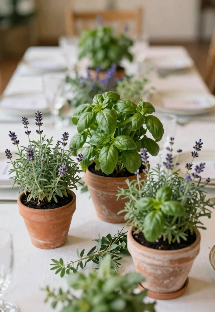 16 Wedding Centerpieces Ideas Round Table That Look Stunning - 6. Potted Herbs as Centerpieces 1
