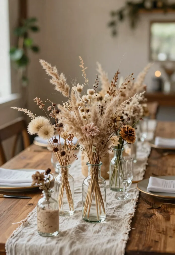 16 Wedding Centerpieces Ideas Round Table That Look Stunning - 8. Dried Flower Arrangements 1