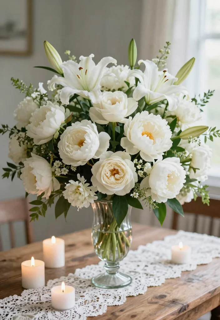 16 Wedding Decorations White Ideas With Timeless Beauty - 1. Ethereal White Floral Arrangements 1