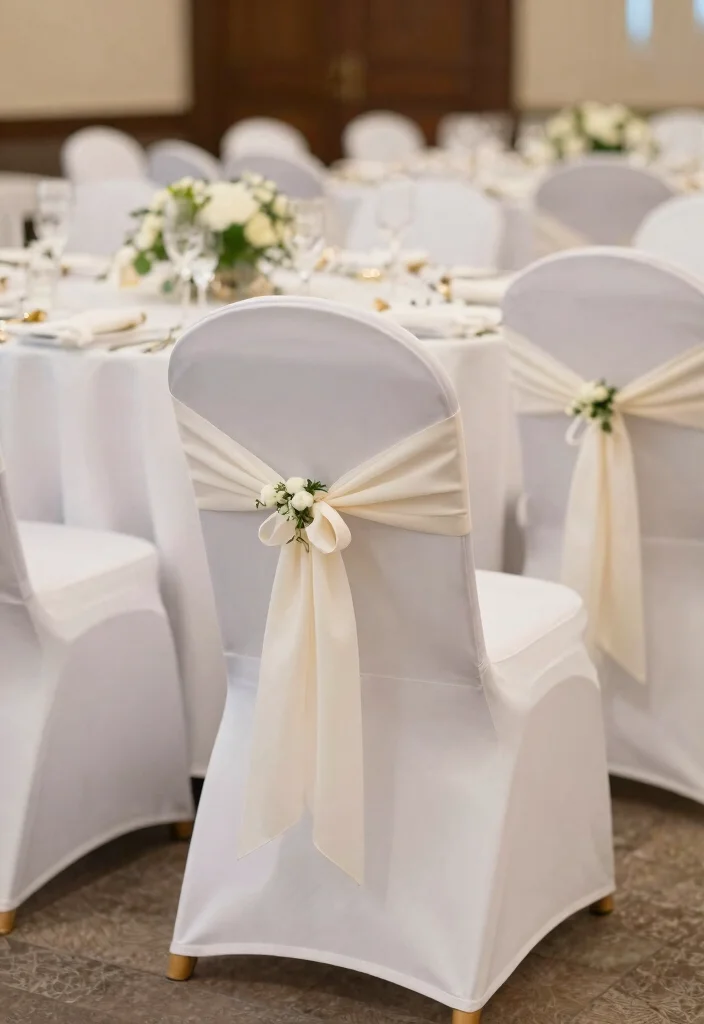 16 Wedding Decorations White Ideas With Timeless Beauty - 10. Eco-Friendly White Seat Covers 1
