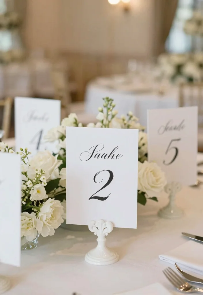 16 Wedding Decorations White Ideas With Timeless Beauty - 11. White Table Number Signs 1