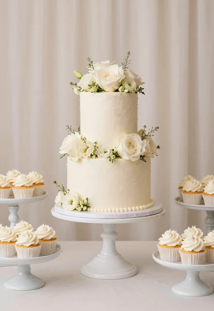 16 Wedding Decorations White Ideas With Timeless Beauty - 13. Minimalist White Cake Stands 1