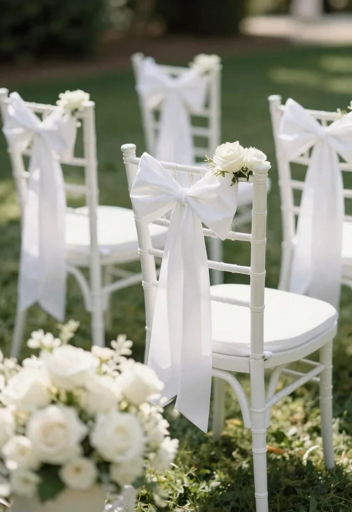 16 Wedding Decorations White Ideas With Timeless Beauty - 14. White Ribbon Details 1