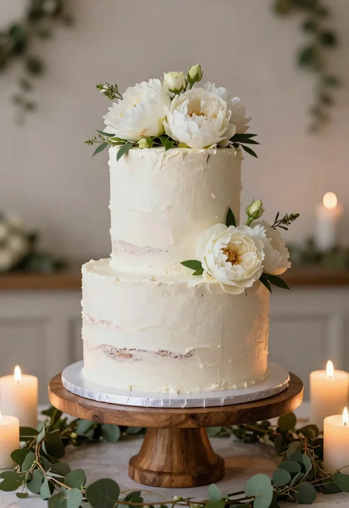 16 Wedding Decorations White Ideas With Timeless Beauty - 7. White Cake with Floral Accents 1