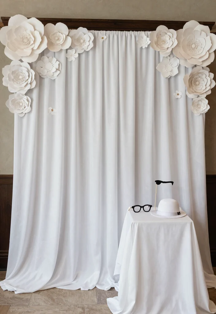 16 Wedding Decorations White Ideas With Timeless Beauty - 8. White Photo Booth Backdrop 1