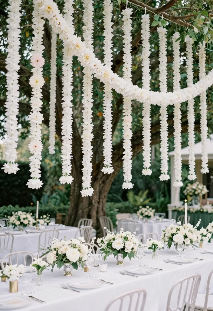16 Wedding Decorations White Ideas With Timeless Beauty - 9. White Garland for Festive Decor 1