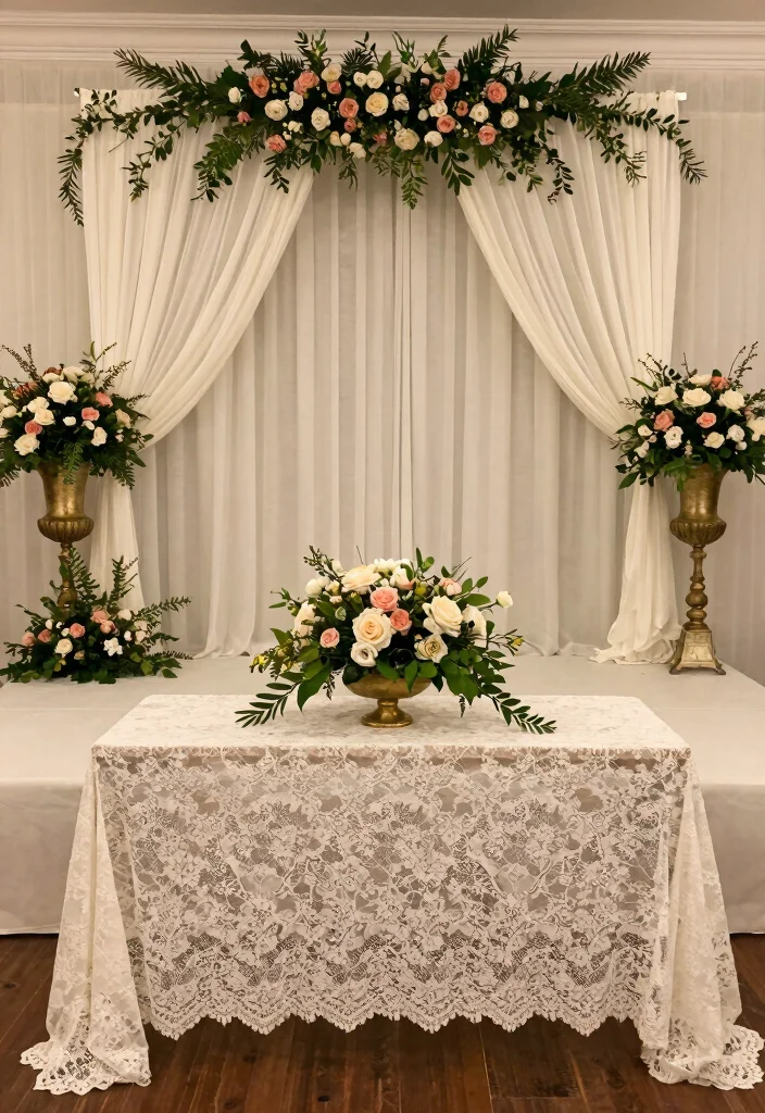 16 Wedding Stage Decorations Elegant Classy Ideas That Impress 51 16 Wedding Stage Decorations Elegant Classy Ideas That Impress - 11. Vintage Lace Table Overlays 1