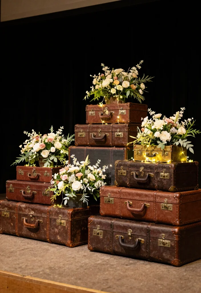 16 Wedding Stage Decorations Elegant Classy Ideas That Impress 48 16 Wedding Stage Decorations Elegant Classy Ideas That Impress - 8. Vintage Suitcases and Trunks 1