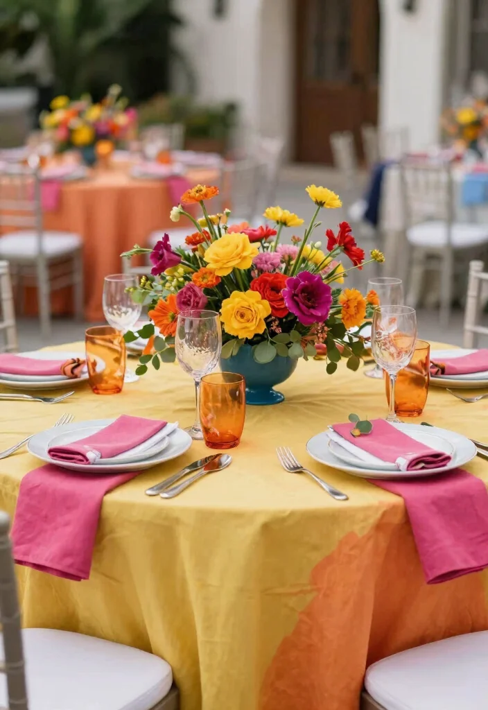 16 Wedding Table Design Ideas That Look Elegant - 14. Bold Color Splashes 1
