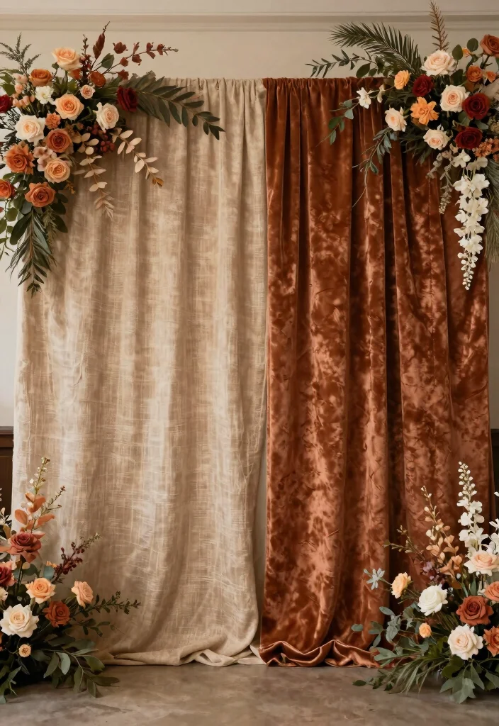 17 Chinoiserie Wedding Backdrop Ideas With Artistic Flair - 9. Textured Fabric Wall 1